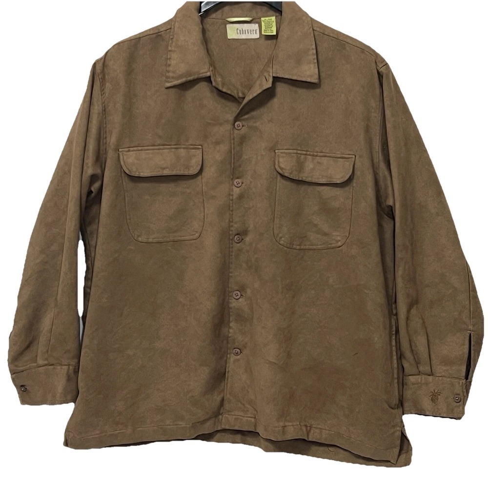Cubavera Faux Suede Microfiber Button Pocket Long Sleeve Shirt Jacket Men XL